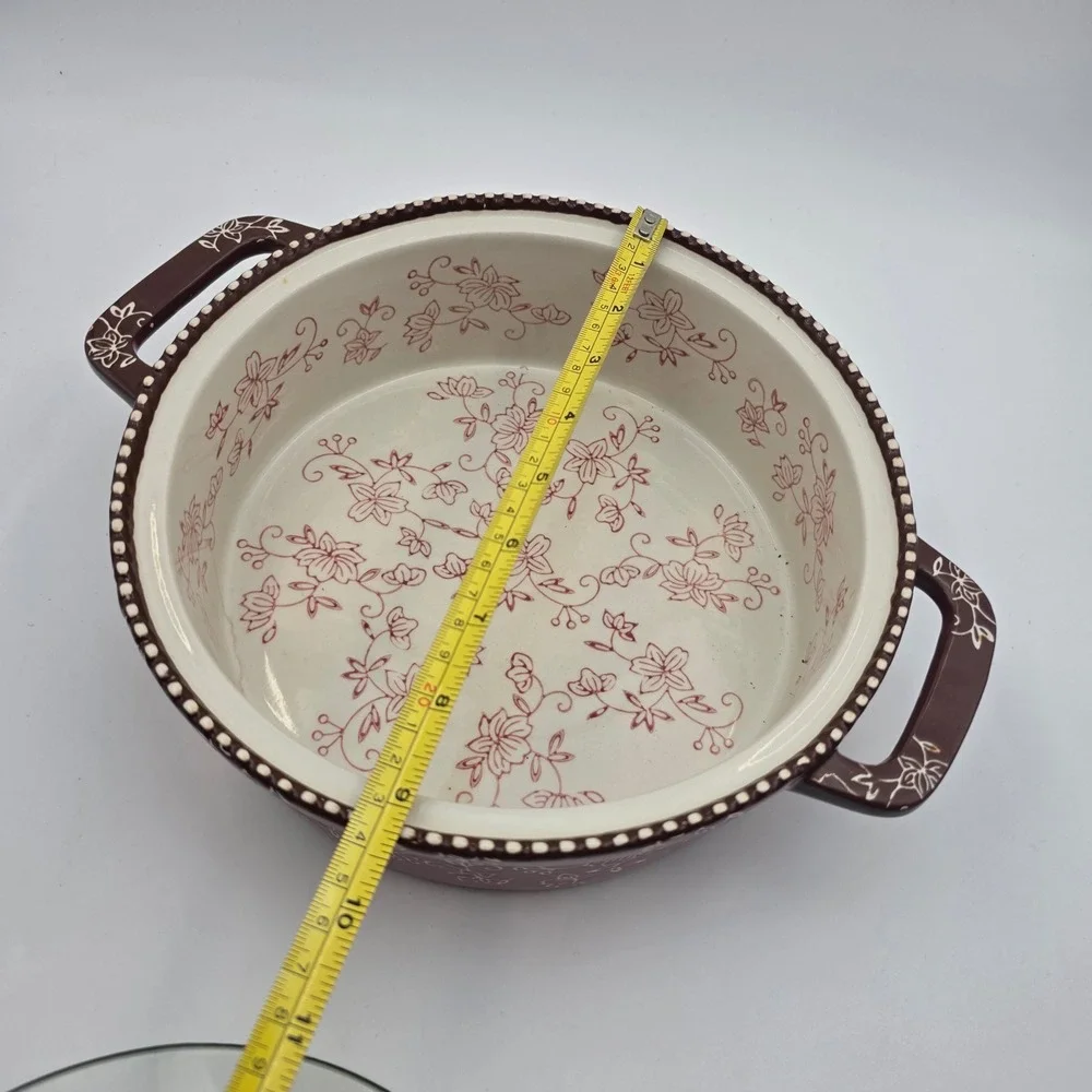 Temp-tations Floral Lace 2.0 QT Round Baker with Glass Lid Cranberry Purple O1